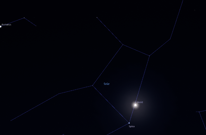 Égi kísérőnk mellett ragyogó kékes csillag, avagy a Hold és a Spica együttállása a Lyridák meteorraj maximumának idején