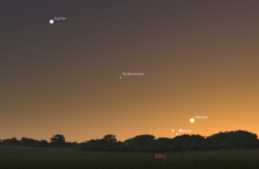 A bolygók állása december 29-én, 16:43-kor. Stellarium szimuláció.